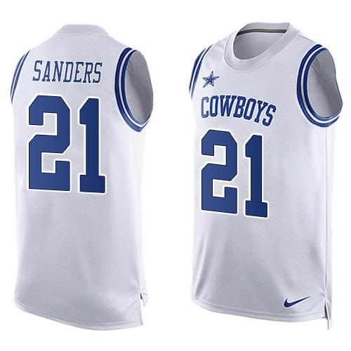  Cowboys #21 Deion Sanders White Men's Stitched NFL Limited Tank Top Jersey